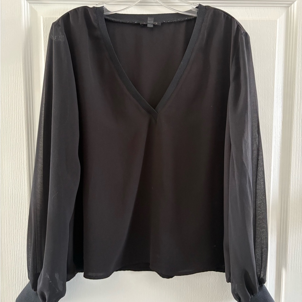 Dynamite Black V-Neck Blouse with Sheer Long Sleeves